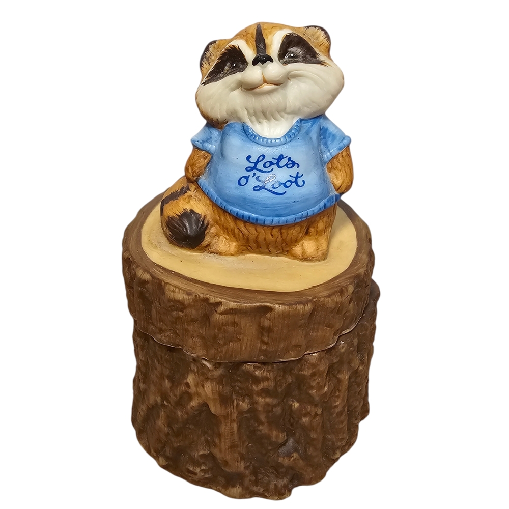 VTG 1981 Hallmark Shirt Tales Raccoon Bisque Lots O' Loot Porcelain Trinket Dish